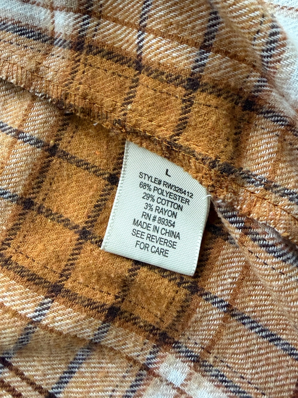 Two Tone Plaid Flannel Shirt Women’s L Fall Brown Orange - Picture 6 of 6